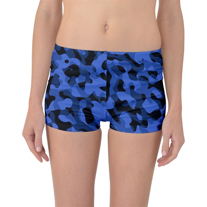 Black and Blue Camouflage Pattern Boyleg Bikini Bottoms