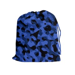 Black And Blue Camouflage Pattern Drawstring Pouch (xl) by SpinnyChairDesigns