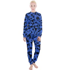 Black And Blue Camouflage Pattern Women s Lounge Set by SpinnyChairDesigns