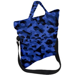 Black And Blue Camouflage Pattern Fold Over Handle Tote Bag by SpinnyChairDesigns