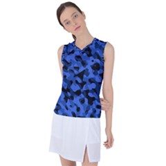 Black And Blue Camouflage Pattern Women s Sleeveless Sports Top by SpinnyChairDesigns