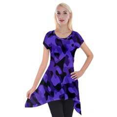 Purple Black Camouflage Pattern Short Sleeve Side Drop Tunic by SpinnyChairDesigns