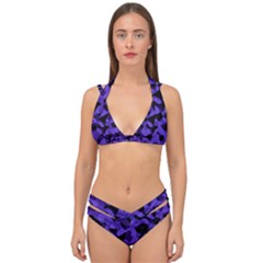 Purple Black Camouflage Pattern Double Strap Halter Bikini Set by SpinnyChairDesigns