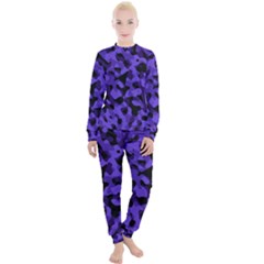 Purple Black Camouflage Pattern Women s Lounge Set by SpinnyChairDesigns