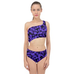 Purple Black Camouflage Pattern Spliced Up Two Piece Swimsuit by SpinnyChairDesigns