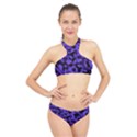 Purple Black Camouflage Pattern High Neck Bikini Set View1