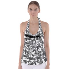 Grey And White Camouflage Pattern Babydoll Tankini Top by SpinnyChairDesigns