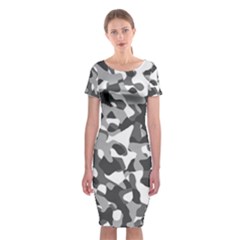 Grey And White Camouflage Pattern Classic Short Sleeve Midi Dress by SpinnyChairDesigns