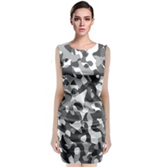 Grey And White Camouflage Pattern Sleeveless Velvet Midi Dress by SpinnyChairDesigns