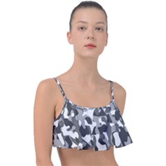 Grey And White Camouflage Pattern Frill Bikini Top by SpinnyChairDesigns