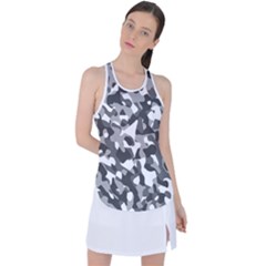 Grey And White Camouflage Pattern Racer Back Mesh Tank Top by SpinnyChairDesigns