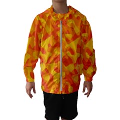 Orange And Yellow Camouflage Pattern Kids  Hooded Windbreaker by SpinnyChairDesigns