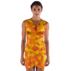 Orange And Yellow Camouflage Pattern Wrap Front Bodycon Dress by SpinnyChairDesigns