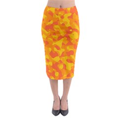 Orange And Yellow Camouflage Pattern Midi Pencil Skirt by SpinnyChairDesigns