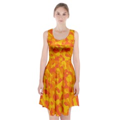 Orange And Yellow Camouflage Pattern Racerback Midi Dress by SpinnyChairDesigns