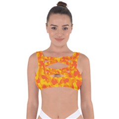 Orange And Yellow Camouflage Pattern Bandaged Up Bikini Top by SpinnyChairDesigns