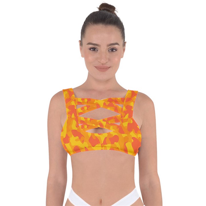 Orange and Yellow Camouflage Pattern Bandaged Up Bikini Top