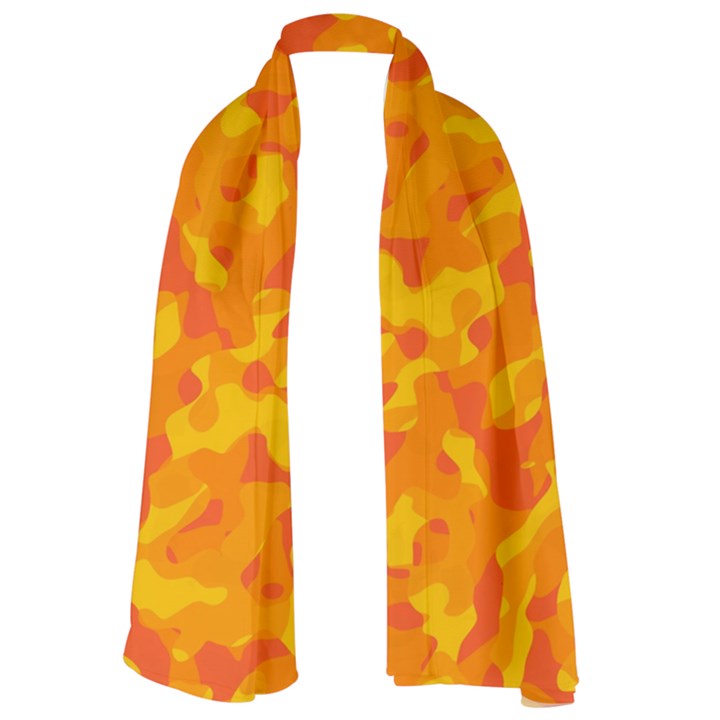 Orange and Yellow Camouflage Pattern Long Sheer Chiffon Scarf 