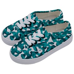 Teal And White Camouflage Pattern Kids  Classic Low Top Sneakers by SpinnyChairDesigns