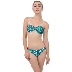 Teal And White Camouflage Pattern Classic Bandeau Bikini Set by SpinnyChairDesigns