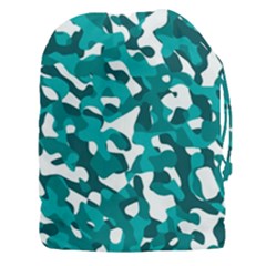 Teal And White Camouflage Pattern Drawstring Pouch (3xl) by SpinnyChairDesigns