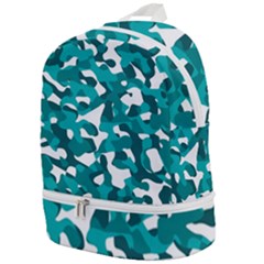 Teal And White Camouflage Pattern Zip Bottom Backpack by SpinnyChairDesigns