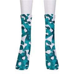 Teal And White Camouflage Pattern Men s Crew Socks by SpinnyChairDesigns