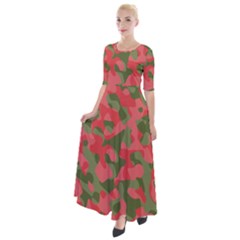 Pink And Green Camouflage Pattern Half Sleeves Maxi Dress by SpinnyChairDesigns