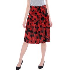 Red And Black Camouflage Pattern Midi Beach Skirt by SpinnyChairDesigns