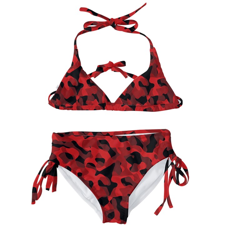 Red and Black Camouflage Pattern Kids  Classic Bikini Set