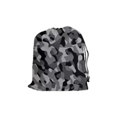 Grey And Black Camouflage Pattern Drawstring Pouch (medium) by SpinnyChairDesigns