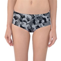 Grey And Black Camouflage Pattern Mid-waist Bikini Bottoms by SpinnyChairDesigns