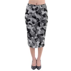 Grey And Black Camouflage Pattern Midi Pencil Skirt by SpinnyChairDesigns