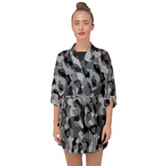 Grey And Black Camouflage Pattern Half Sleeve Chiffon Kimono by SpinnyChairDesigns