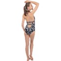 Grey and Black Camouflage Pattern Halter Front Plunge Swimsuit View2