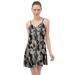 Grey And Black Camouflage Pattern Summer Time Chiffon Dress by SpinnyChairDesigns