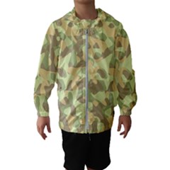 Light Green Brown Yellow Camouflage Pattern Kids  Hooded Windbreaker by SpinnyChairDesigns