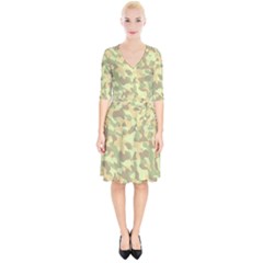 Light Green Brown Yellow Camouflage Pattern Wrap Up Cocktail Dress by SpinnyChairDesigns