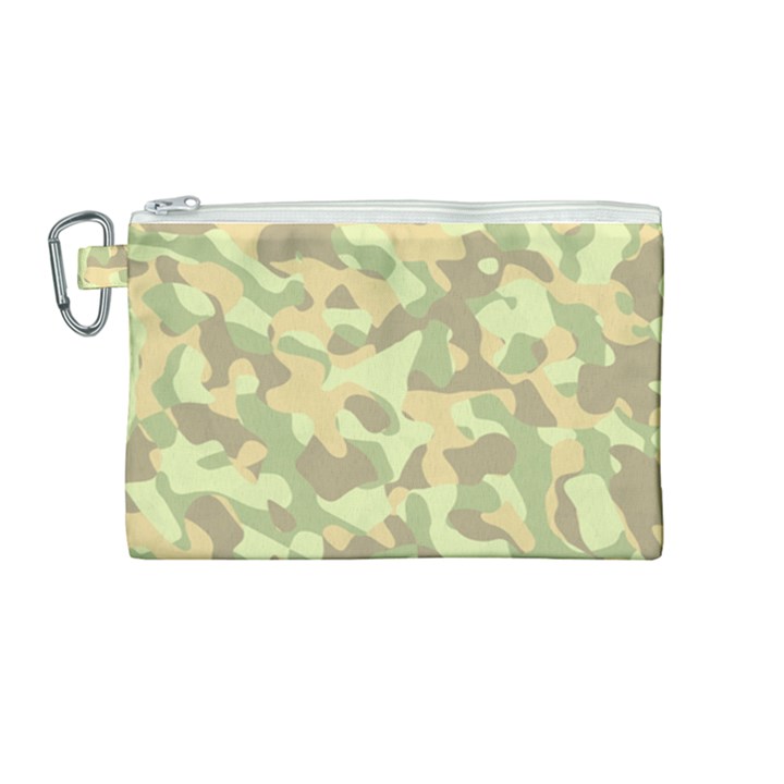 Light Green Brown Yellow Camouflage Pattern Canvas Cosmetic Bag (Medium)