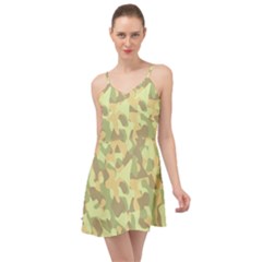 Light Green Brown Yellow Camouflage Pattern Summer Time Chiffon Dress by SpinnyChairDesigns