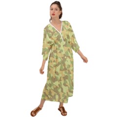 Light Green Brown Yellow Camouflage Pattern Grecian Style  Maxi Dress by SpinnyChairDesigns