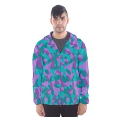 Purple And Teal Camouflage Pattern Men s Hooded Windbreaker by SpinnyChairDesigns