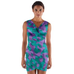 Purple And Teal Camouflage Pattern Wrap Front Bodycon Dress by SpinnyChairDesigns