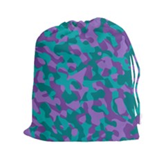 Purple And Teal Camouflage Pattern Drawstring Pouch (2xl) by SpinnyChairDesigns