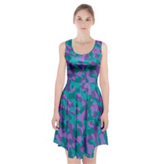 Purple And Teal Camouflage Pattern Racerback Midi Dress by SpinnyChairDesigns