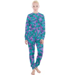 Purple And Teal Camouflage Pattern Women s Lounge Set by SpinnyChairDesigns