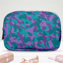 Purple And Teal Camouflage Pattern Make Up Pouch (small) by SpinnyChairDesigns