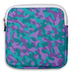 Purple And Teal Camouflage Pattern Mini Square Pouch by SpinnyChairDesigns