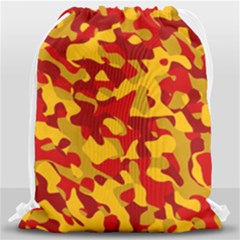 Red And Yellow Camouflage Pattern Drawstring Bag (large) by SpinnyChairDesigns