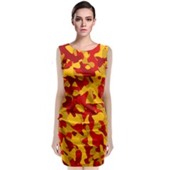 Red And Yellow Camouflage Pattern Classic Sleeveless Midi Dress by SpinnyChairDesigns